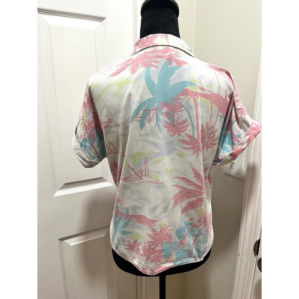 VTG Topson Downs 80s Pink Blue Button Down Short Sleeve Blouse L Miami Vice - Picture 4 of 11